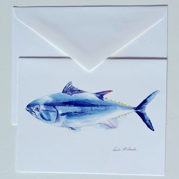 Fish Watercolor Print Notecards‎ Blue Set Of 4 NWOT Nautical - Picture 1 of 8